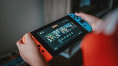 A picture of the Nintendo Switch console in use