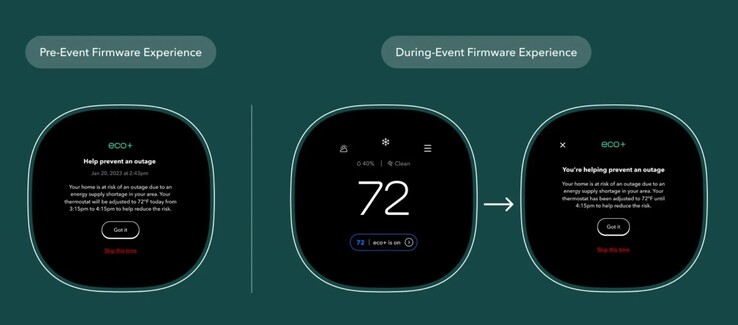 Ecobee thermostat display during an energy-saving event. (Source: Ecobee)