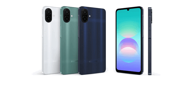 The Samsung Galaxy A08 in various colors