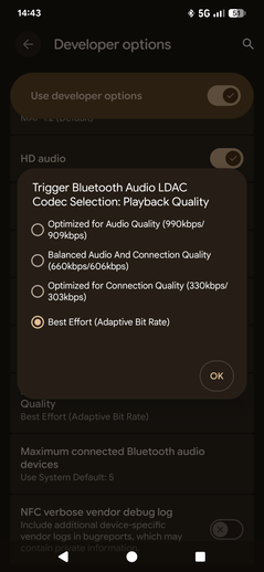 Choose LDAC quality settings