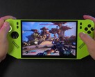 Borderlands 4 gameplay running on the MSI Claw 8 AI handheld powered by AMD Ryzen Z2 Extreme, showing first-person view with a rifle aimed at an outdoor environment (Image source: ETA Prime via YouTube)