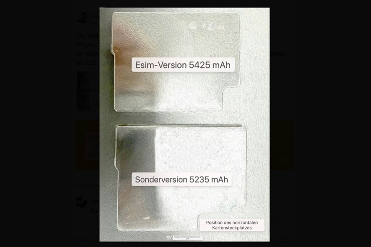 This image is supposed to show the batteries of both versions of the iPhone 18 Pro Max (machine-translated).