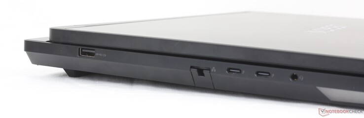 Left: USB-A (10 Gbps), RJ-45, 2x USB-C Thunderbolt 5 w/ DisplayPort 2.1 + Power Delivery 3.0 140 W), 3.5 mm headset