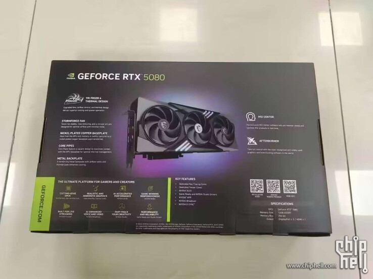 Характеристики Nvidia GeForce RTX 5080 (источник изображения: Chiphell)