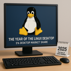 Linux reaches 5% desktop OS market share indicating rising adoption among consumers and gamers. (Image generated via ChatGPT)