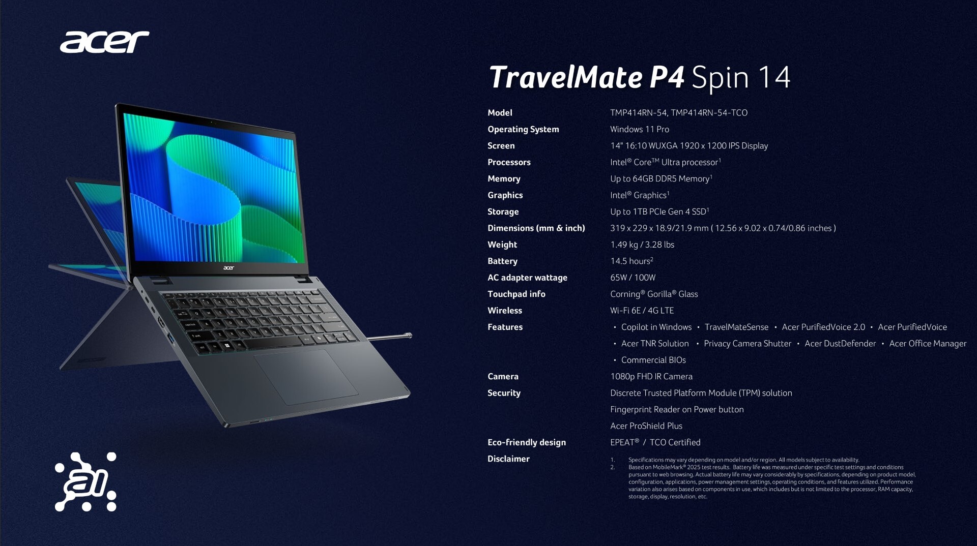 Acer TravelMate P4 Spin 14 and TravelMate P4 16 get Meteor Lake vPro ...