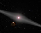 An illustration showing a star and a galaxy.