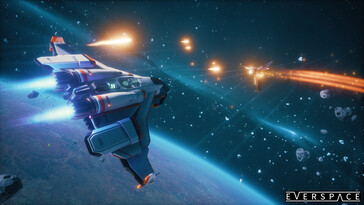 An image showing a space battle in Everspace.