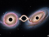 An illustrative image showing the two galaxies sharing 3 black holes (Image source: AI-generated image; edited)