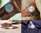 Timex x Todd Snyder Marlin Mesh watches with silver, aqua blue, and salmon sunburst dials shown on and off the wrist.