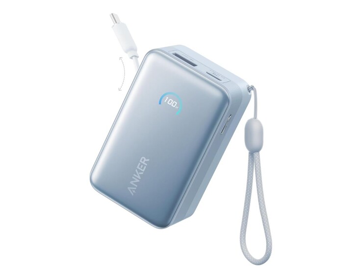 The Anker Nano Power Bank (10K, 45W, Built-In Retractable USB-C Cable) in blue