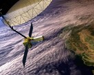 A conceptual image of the NISAR satellite in orbit over California (Image source: NASA and JPL-Caltech; cropped)