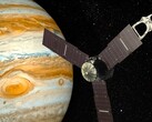 An artist's illustration showing a probe near Jupiter.