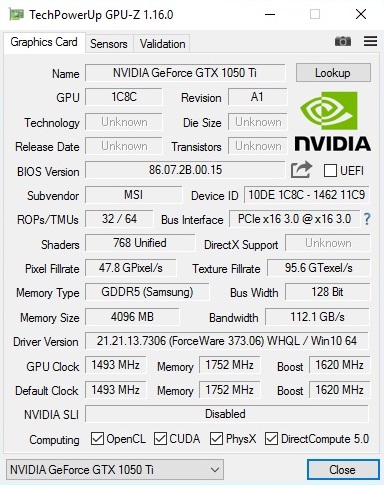 NVIDIA GeForce GTX 1050 Ti (Notebook 